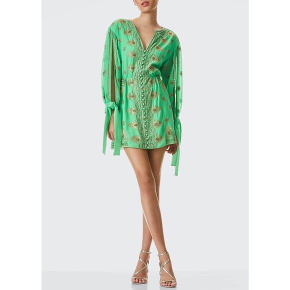 ALICE + OLIVIA Zia Embellished Drop-Shoulder Short Dress - Picture 1 of 13